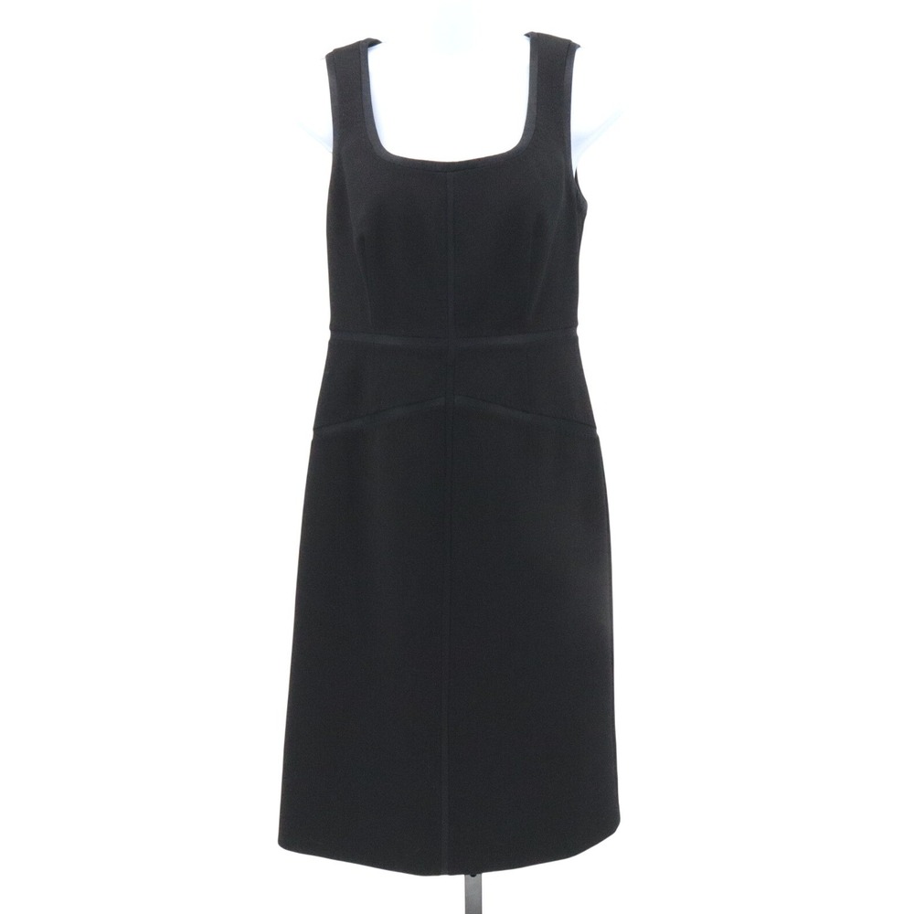 Tory Burch Satin Trim Wool Blend Sleeveless Sheath Work Cocktail Dress Black 4 - Picture 2 of 9
